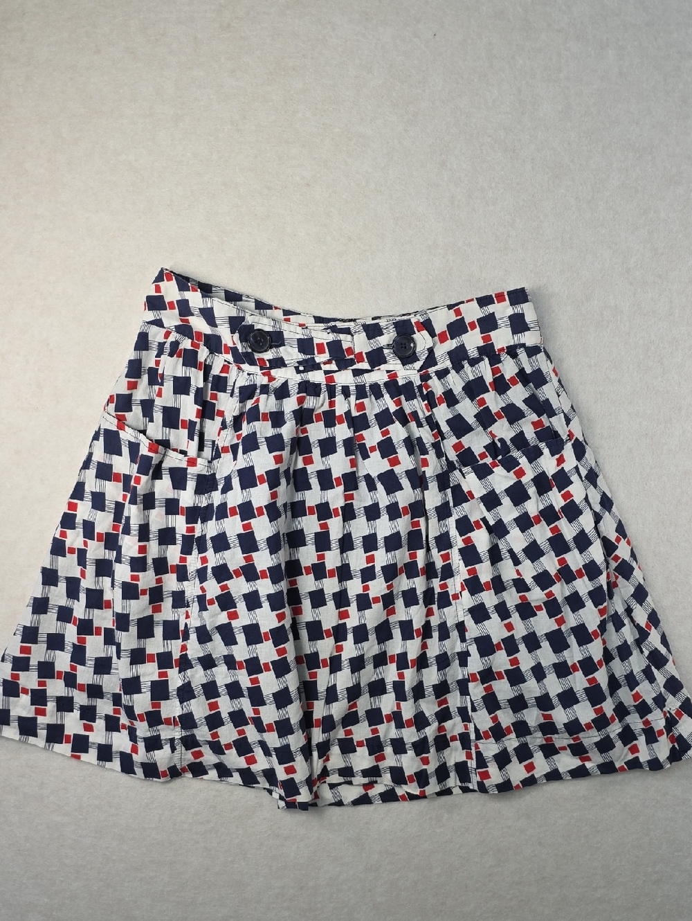 Tulle Anthropologie Navy, White & Red Geometric Mini Skirt 100% Cotton Pockets